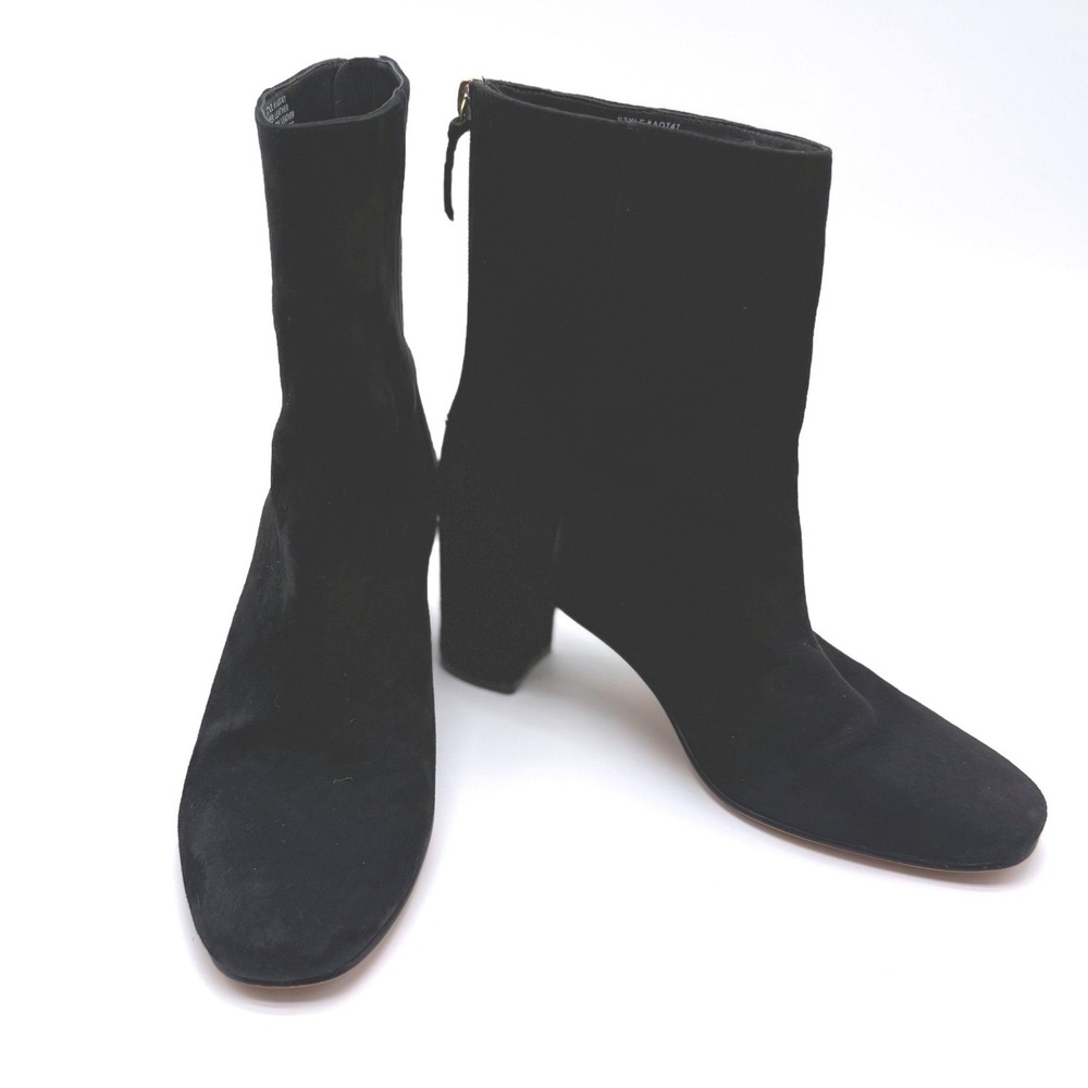 J.Crew Sadie Black Suede Block Heel Ankle Boots AQ747 Womens 8 Minimalist‎